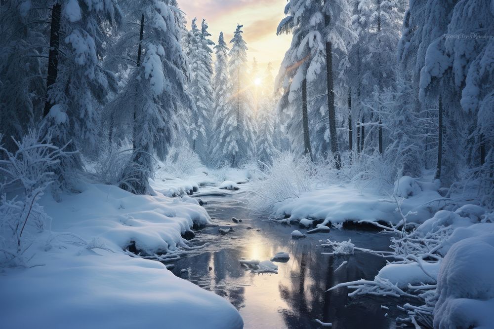 Forest landscape winter ice. AI generated Image by rawpixel.
