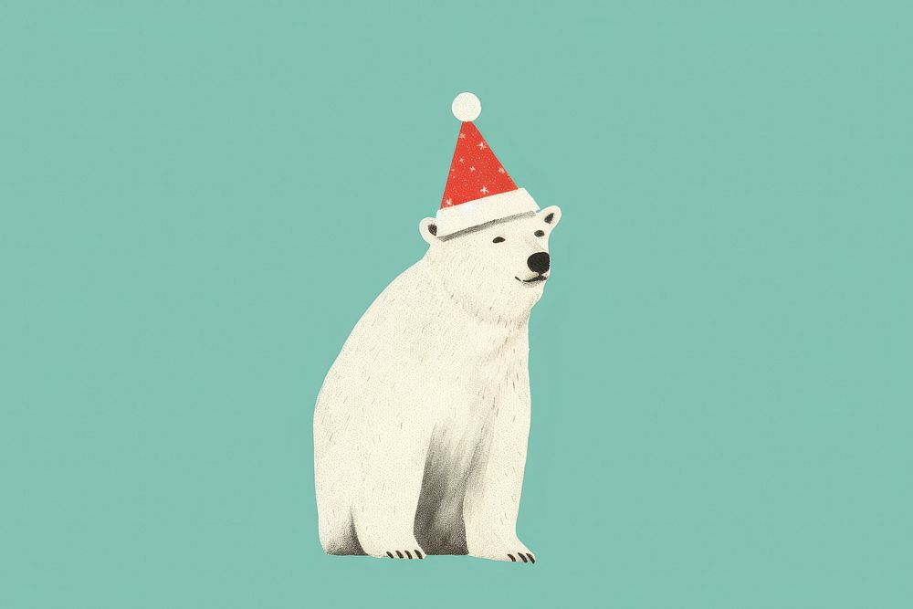 A Happy polar bear celebrating Christmas wearing Santa hat animal christmas mammal. 