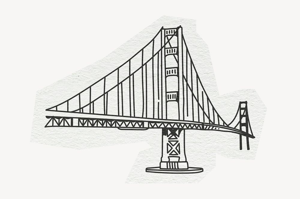 Golden Gate Bridge, famous location, line art collage element psd