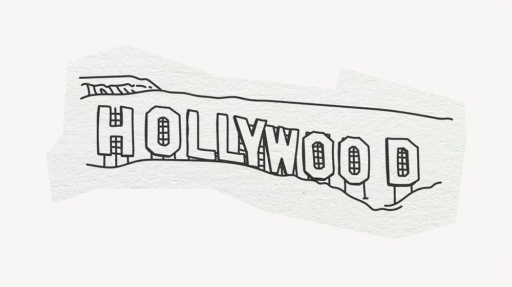 Hollywood sign, famous location, line art collage element 