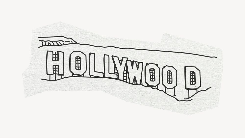 Hollywood sign, famous location, line art collage element psd
