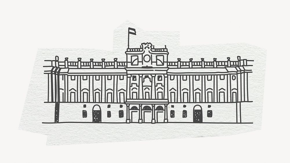 Royal Palace of Madrid, line art collage element 