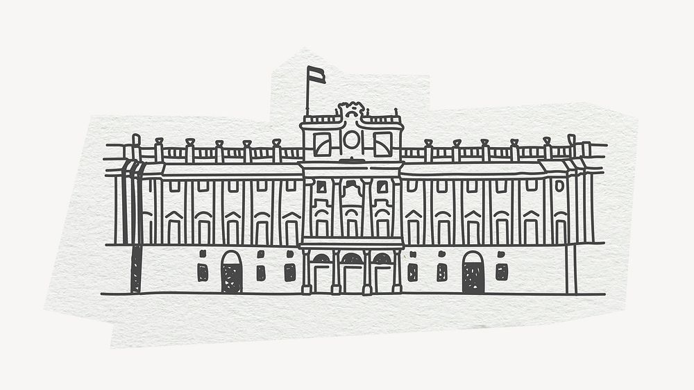 Royal Palace of Madrid, line art collage element psd