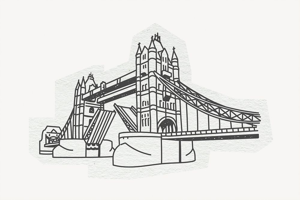 Tower Bridge, famous location in London, line art collage element 