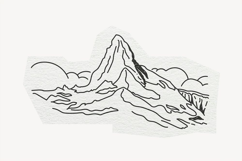Matterhorn, mountain in Switzerland, line art collage element psd