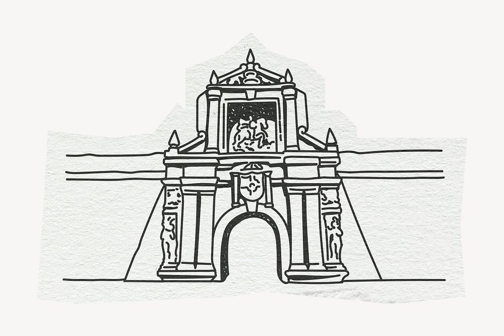 Fort Santiago, historical landmark in Philippines, line art collage element 