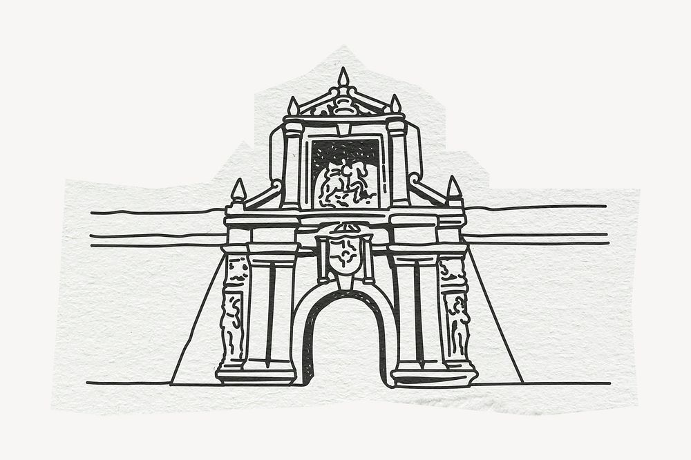 Fort Santiago, historical landmark in Philippines, line art collage element psd