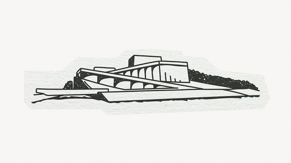 Oslo Opera House, famous location in Norway, line art collage element 