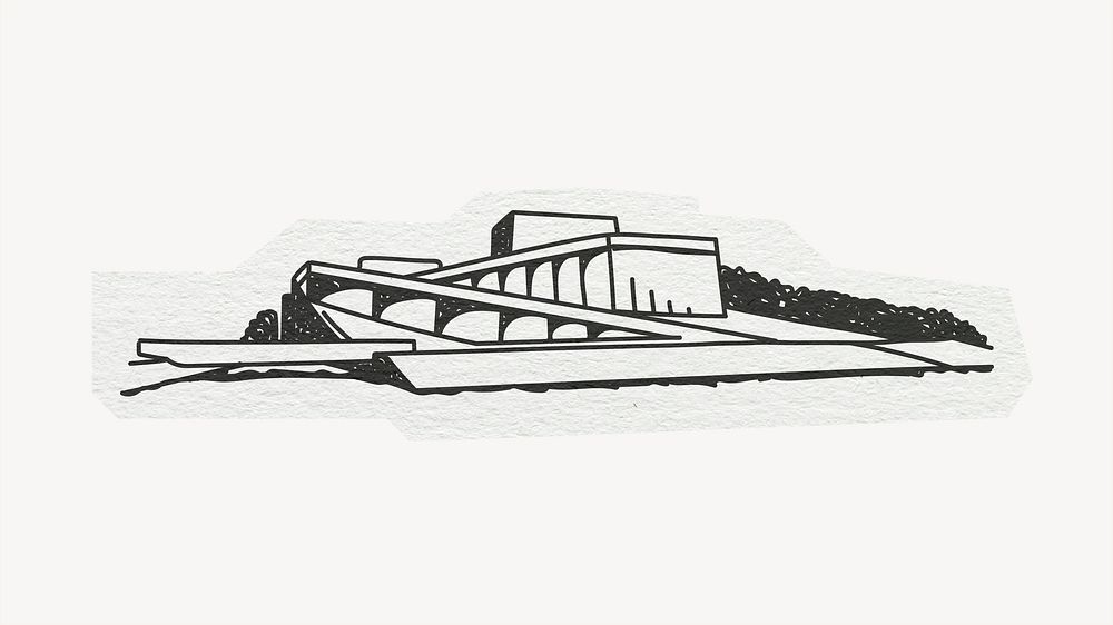Oslo Opera House, famous location in Norway, line art collage element psd
