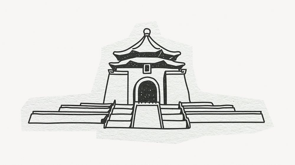 Chiang Kai-shek Memorial Hall, line art collage element 