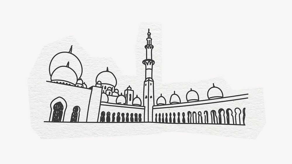 Sheikh Zayed Grand Mosque, line art collage element