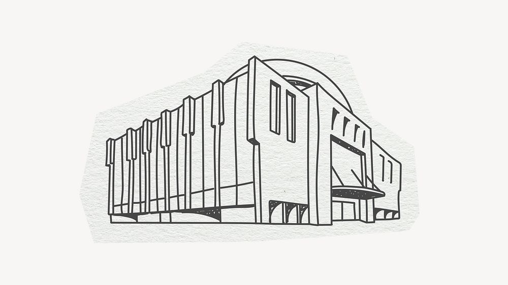 Shopping mall building, architecture, line art collage element 