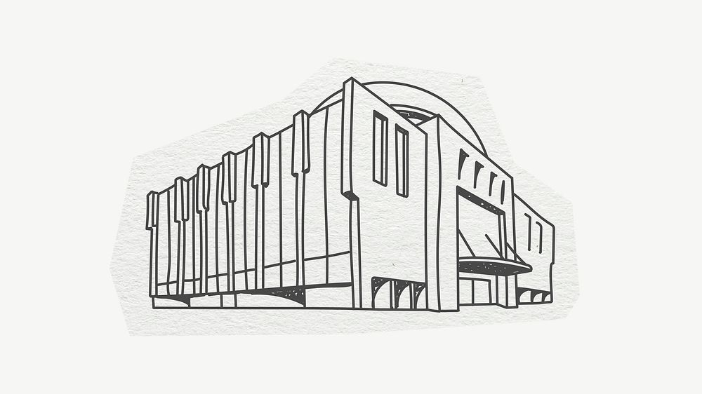 Shopping mall building, architecture, line art collage element psd