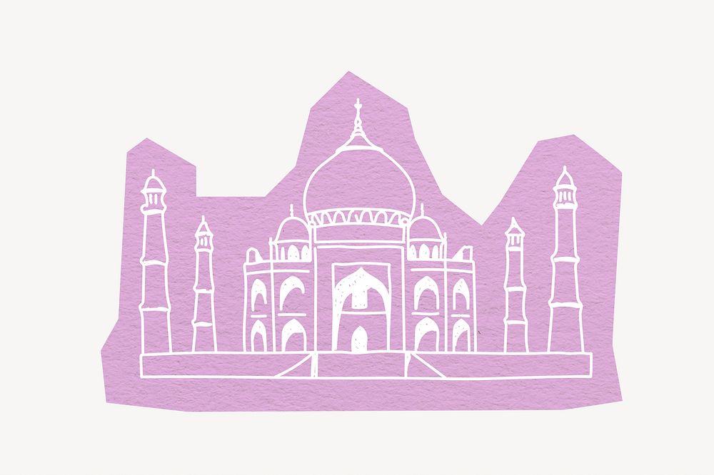 Taj Mahal, India tourist attraction, line art collage element 