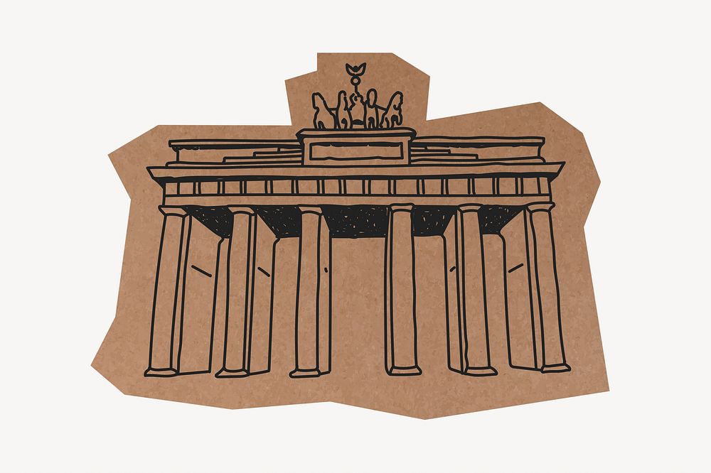 Brandenburg Gate, Berlin attraction, line art collage element 