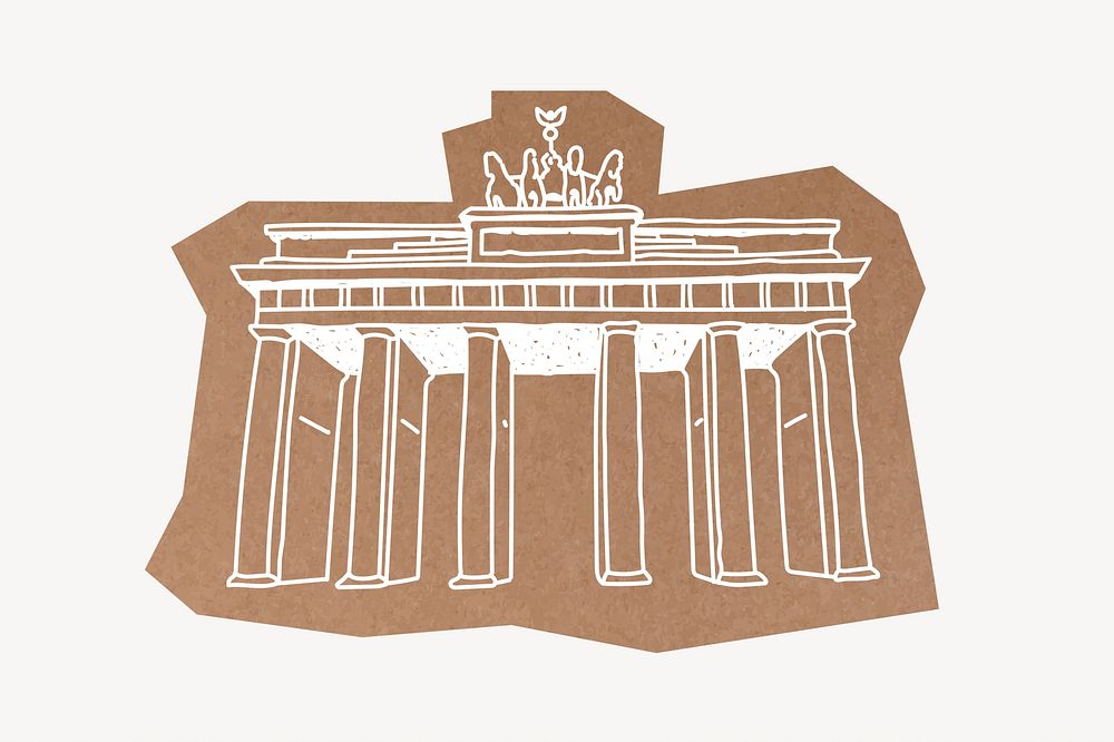 Brandenburg Gate, Berlin attraction, line art collage element 