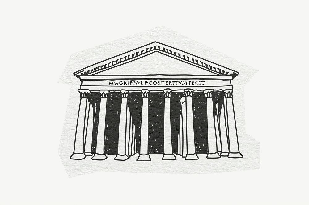 Pantheon, Roman temple in Rome, line art collage element psd