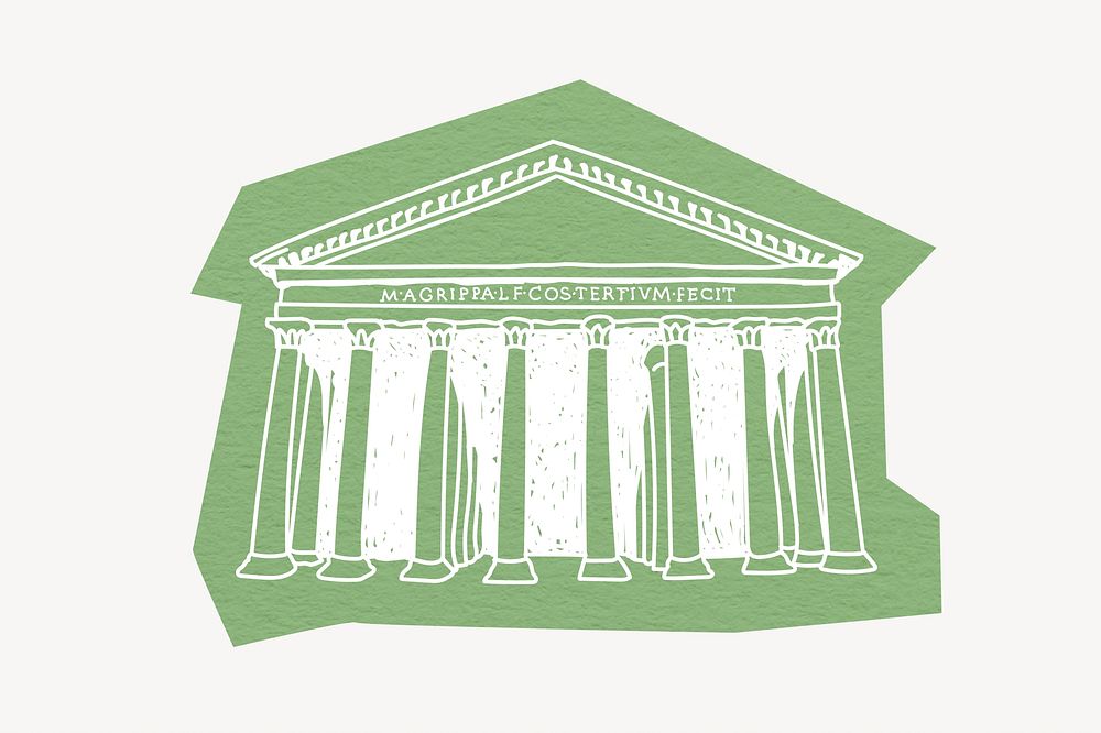 Pantheon, Roman temple in Rome, line art collage element 