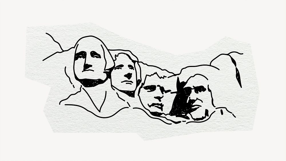 Mount Rushmore, historical sculpture , line art collage element 