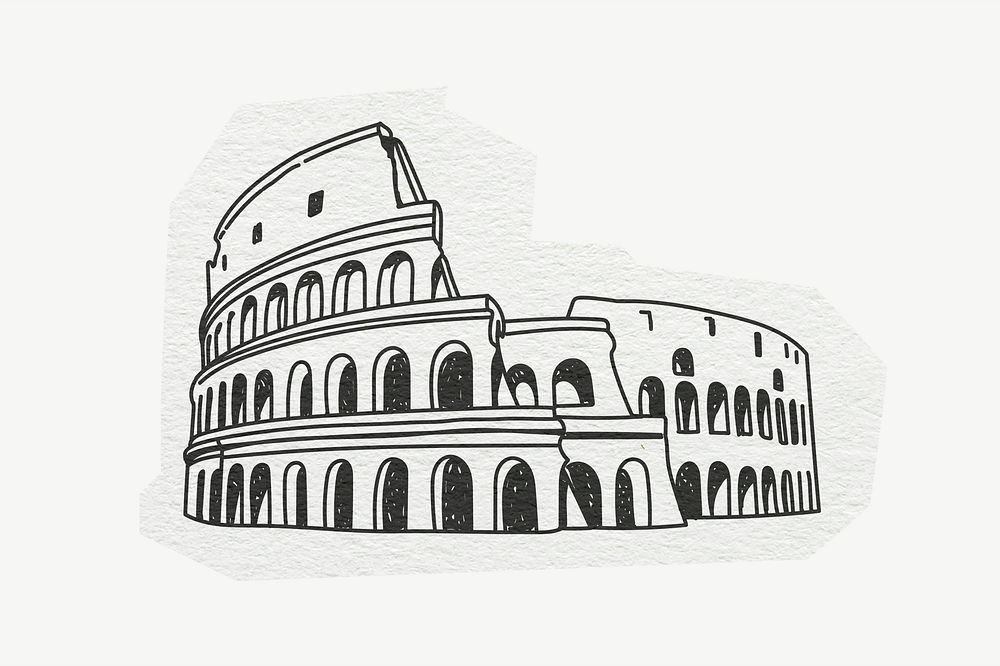 Colosseum, historical landmark in Rome, line art collage element psd