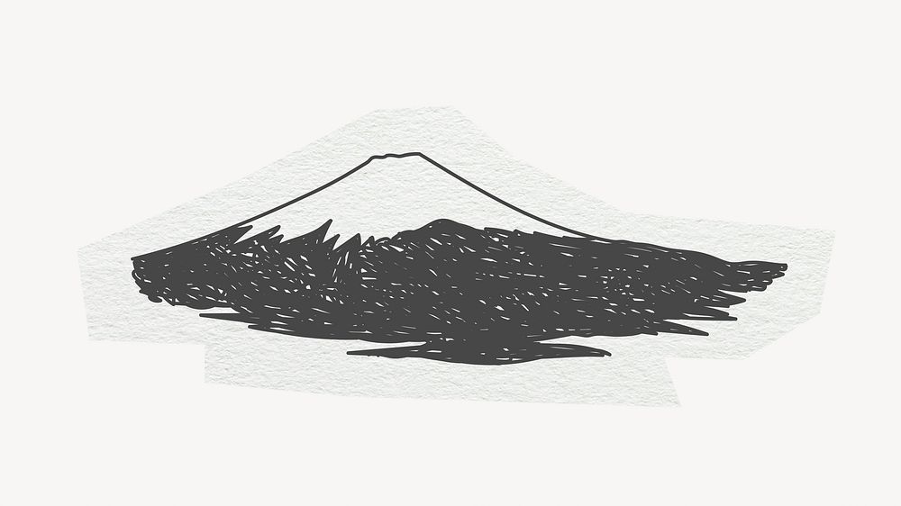 Mount Fuji, Japan famous location, line art collage element 
