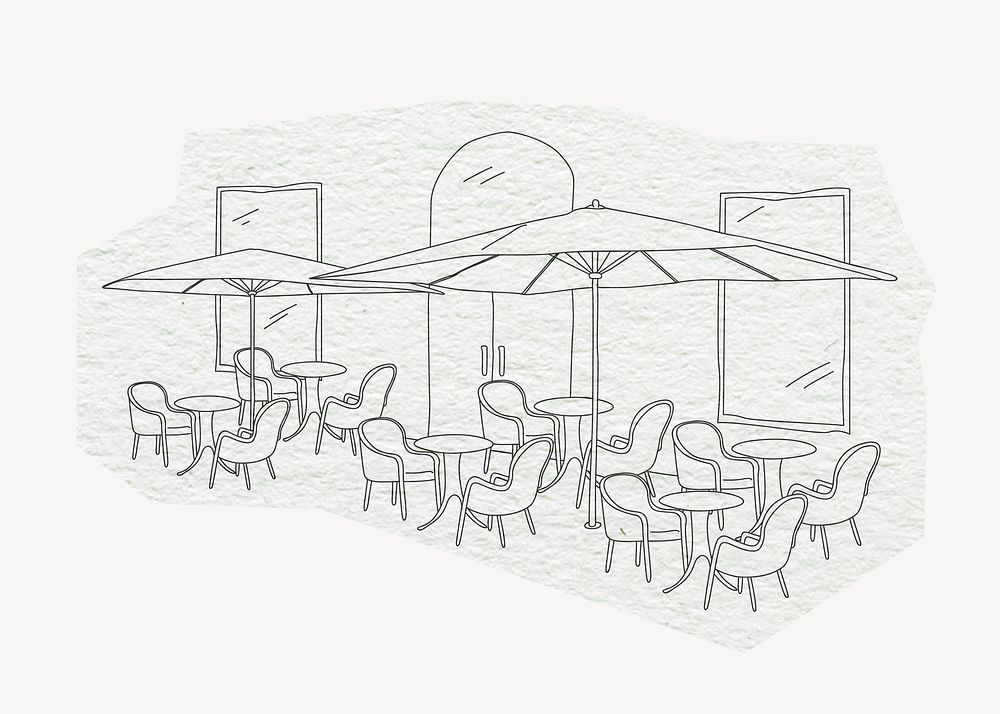 Outdoor cafe tables line art illustration