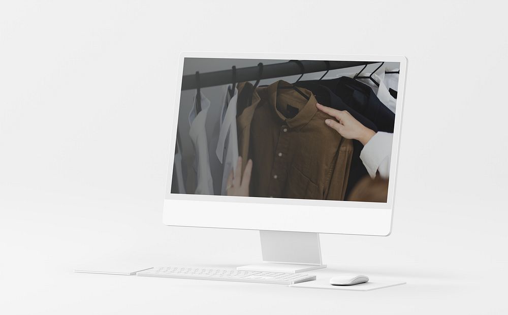 Computer screen with clothing store as wallpaper
