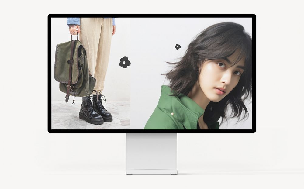 Computer screen with fashion photo as wallpaper