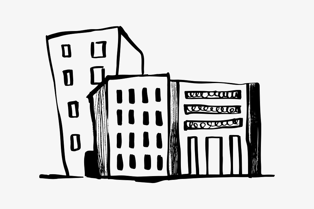 Office buildings, real estate doodle illustration vector
