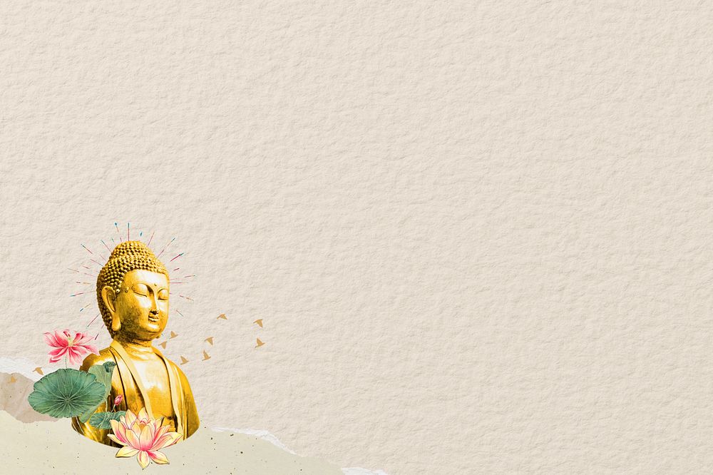 Beige paper textured background, Buddha statue border