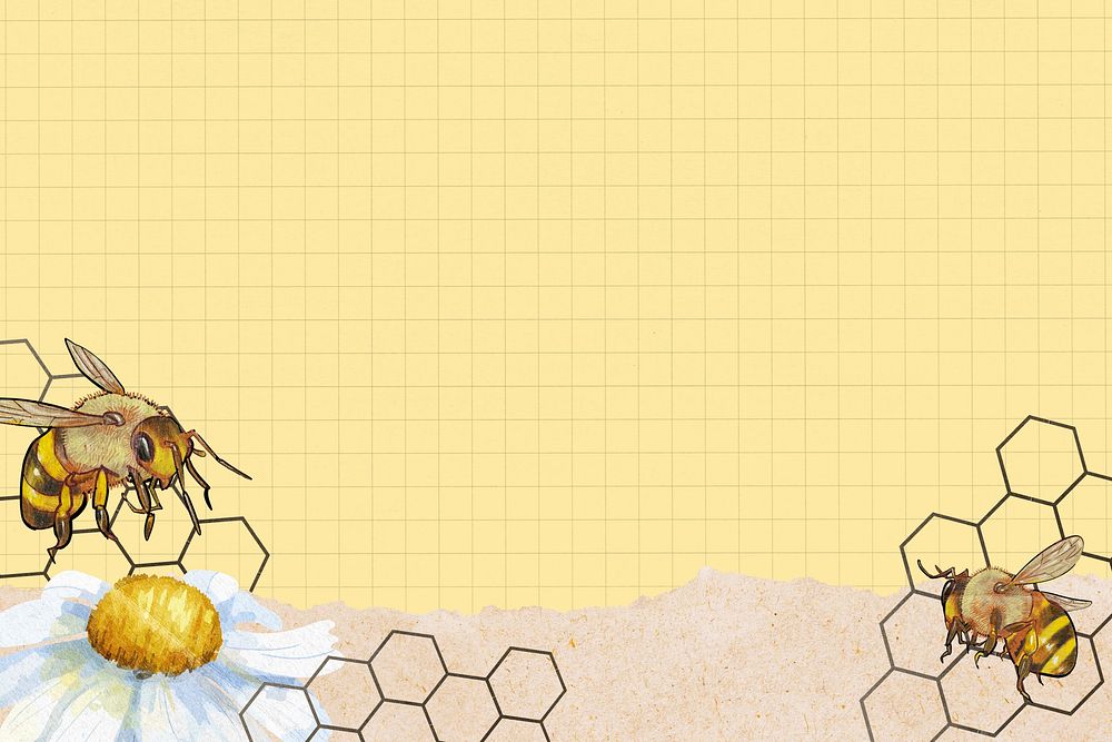 Yellow grid patterned background, bees border