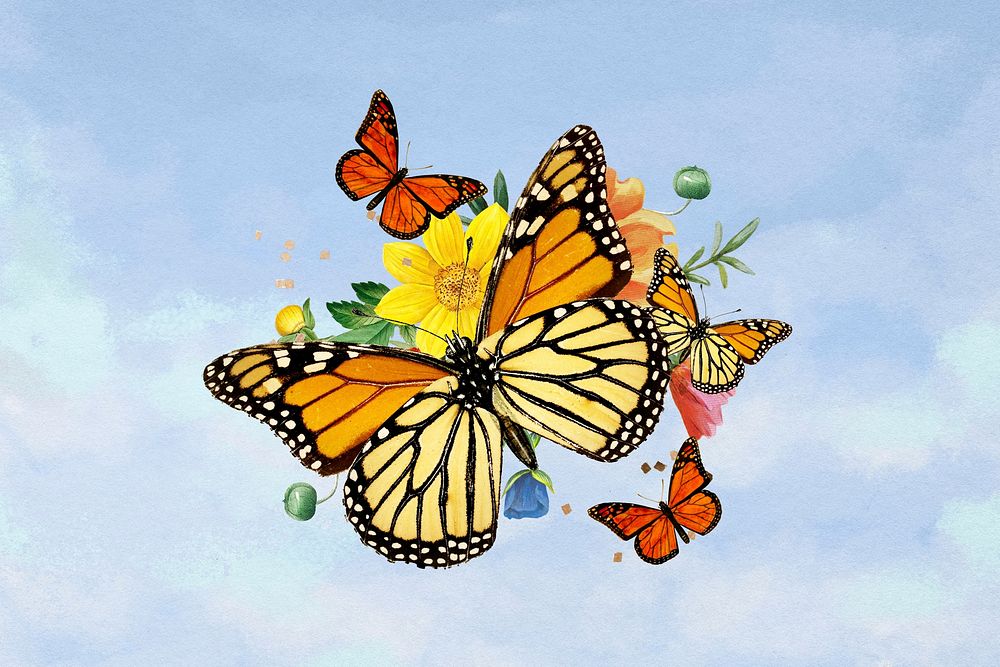 Monarch butterflies aesthetic, creative remix