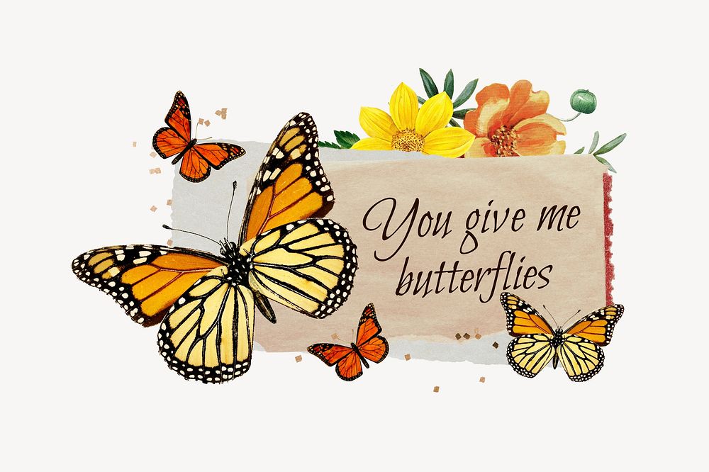You give me butterflies, love quote with paper craft remix