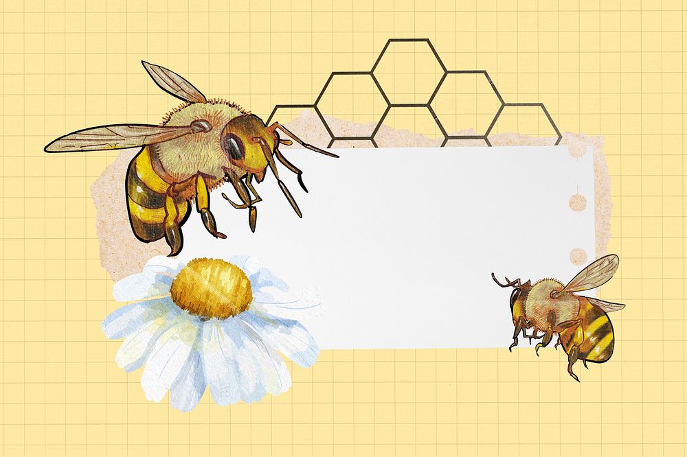 Bees and flower  with ripped paper remix