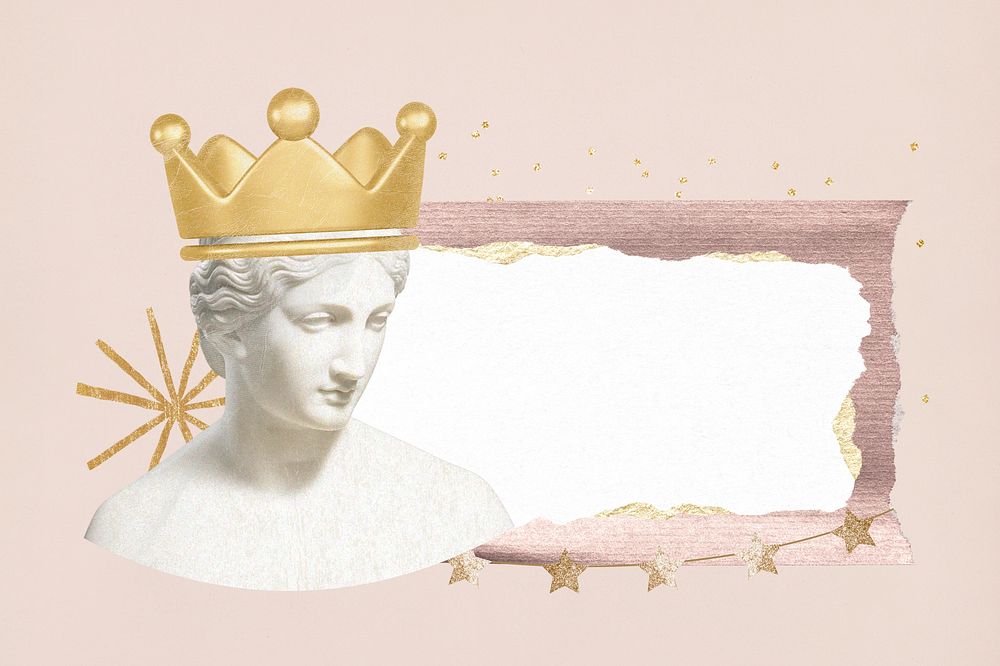 Greek Goddess queen statue, ripped paper remix