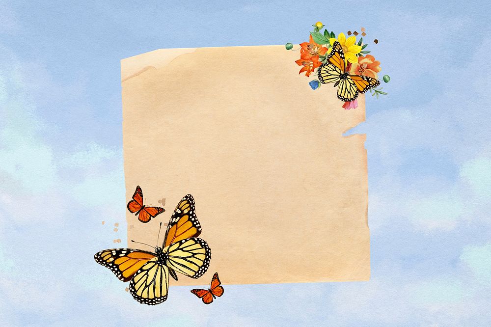 Aesthetic butterflies, note paper remix