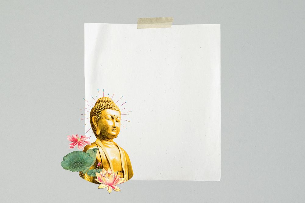 Buddha statue, note paper remix