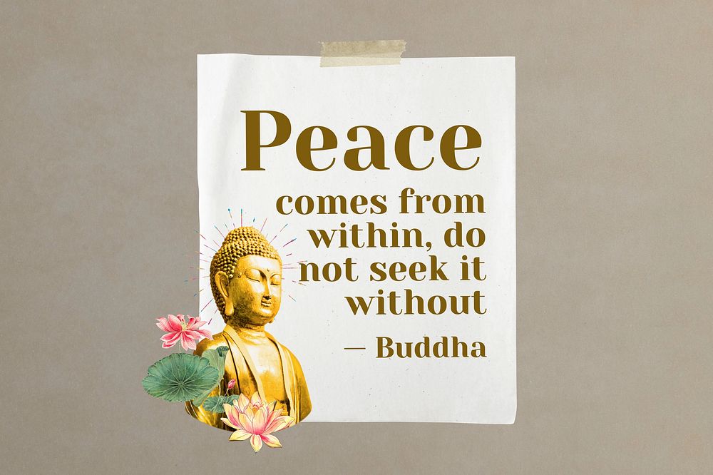 Peace quote, buddha statue  paper craft remix