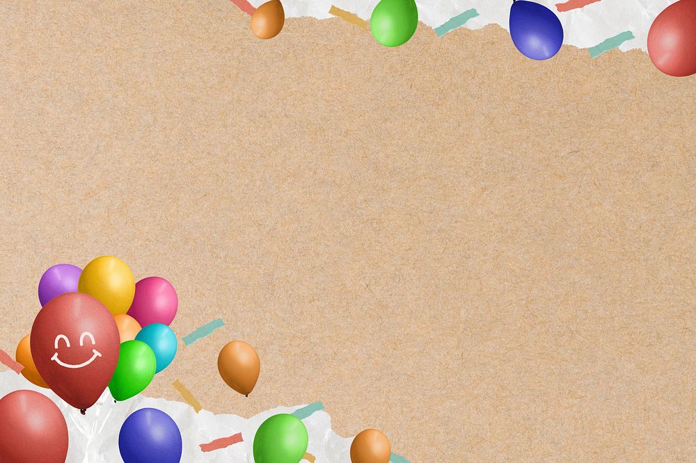 Beige paper textured background, party balloons border