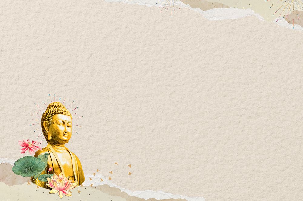 Beige paper textured background, Buddha statue border