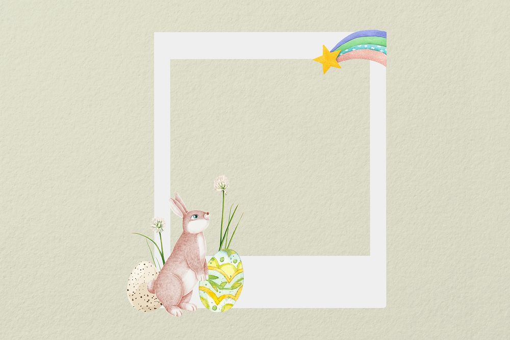 Easter bunny instant film frame, creative remix