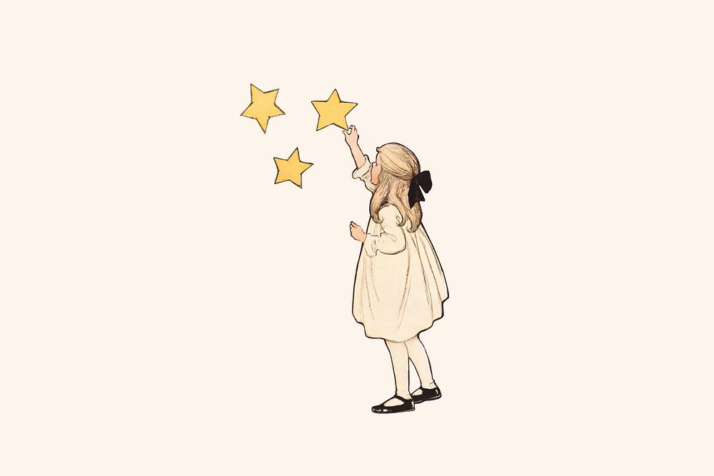 Star rating, vintage girl collage illustration