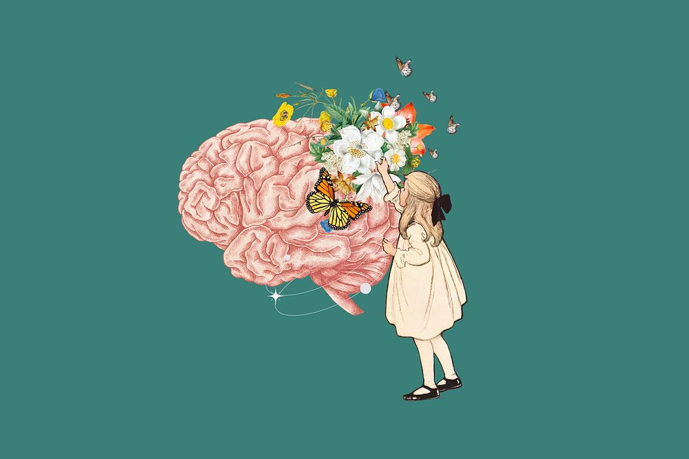 Beautiful mind, vintage girl collage illustration