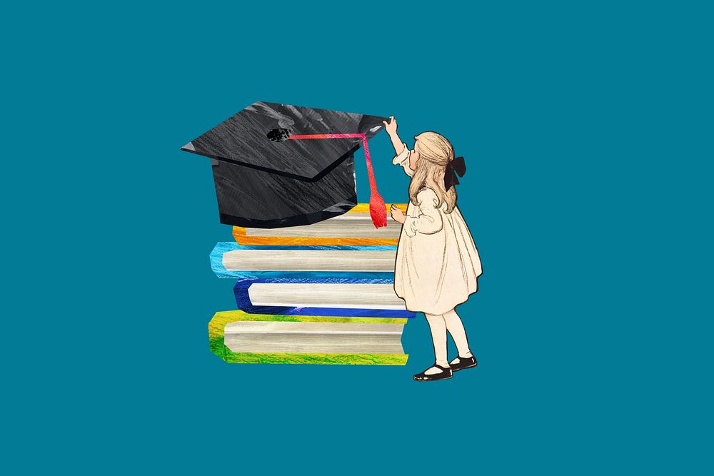 Child's education, vintage girl collage illustration