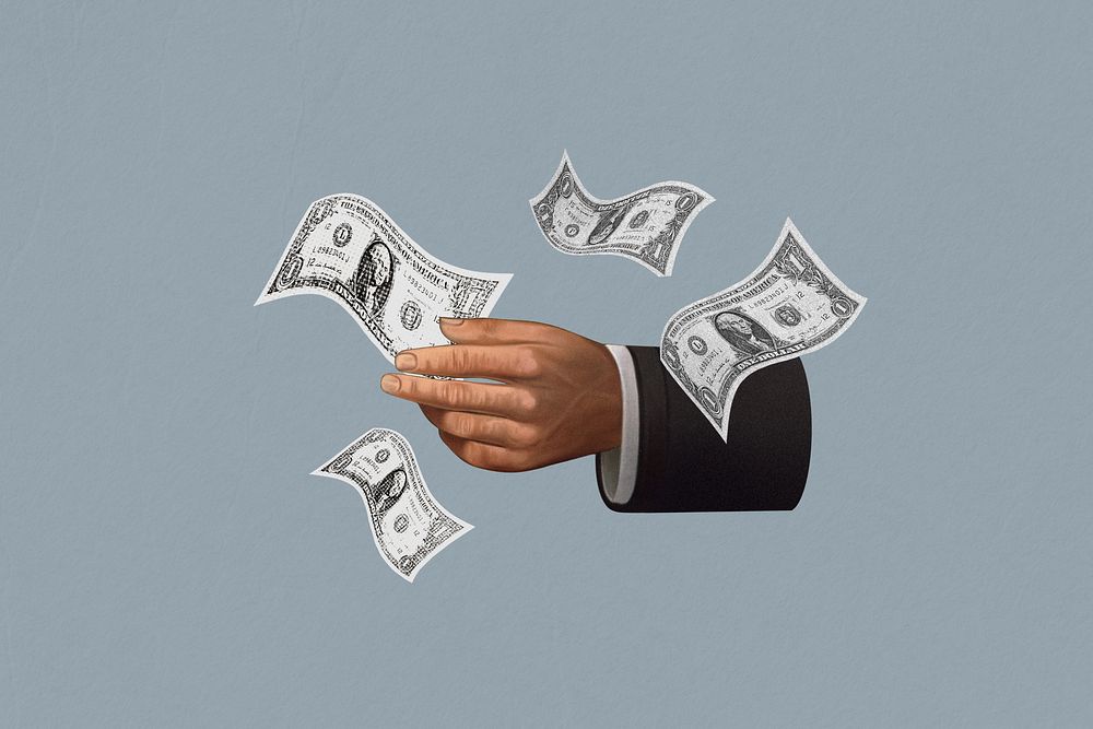 Businessman's hand holding money, investment  collage illustration