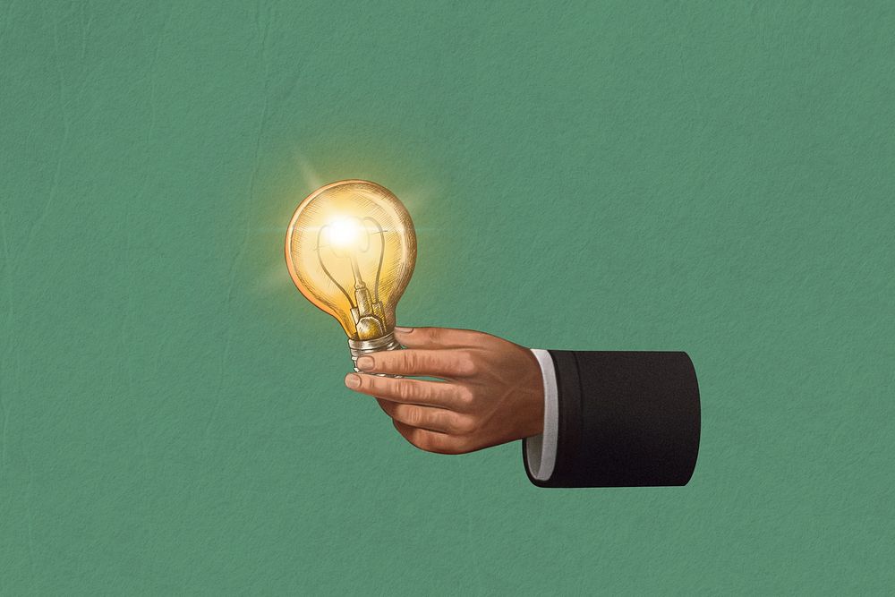 Business idea, light bulb collage illustration