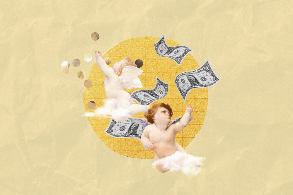 Vintage cherubs money investment collage illustration