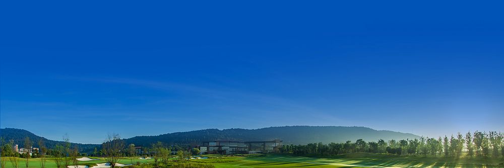 Golf course background, blue sky