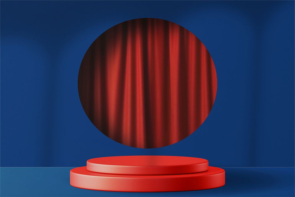Red & blue product display background with podium