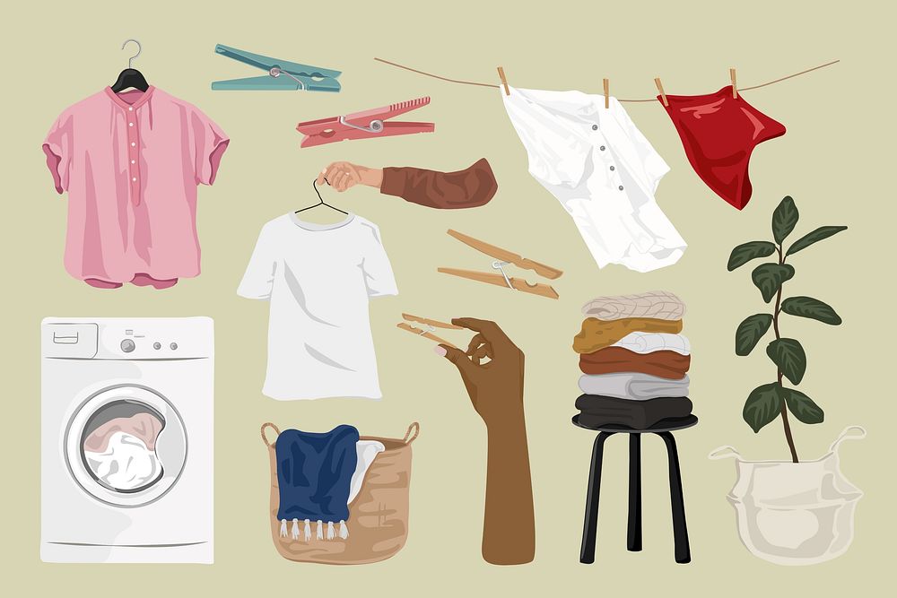 Laundry collection, set aesthetic illustration